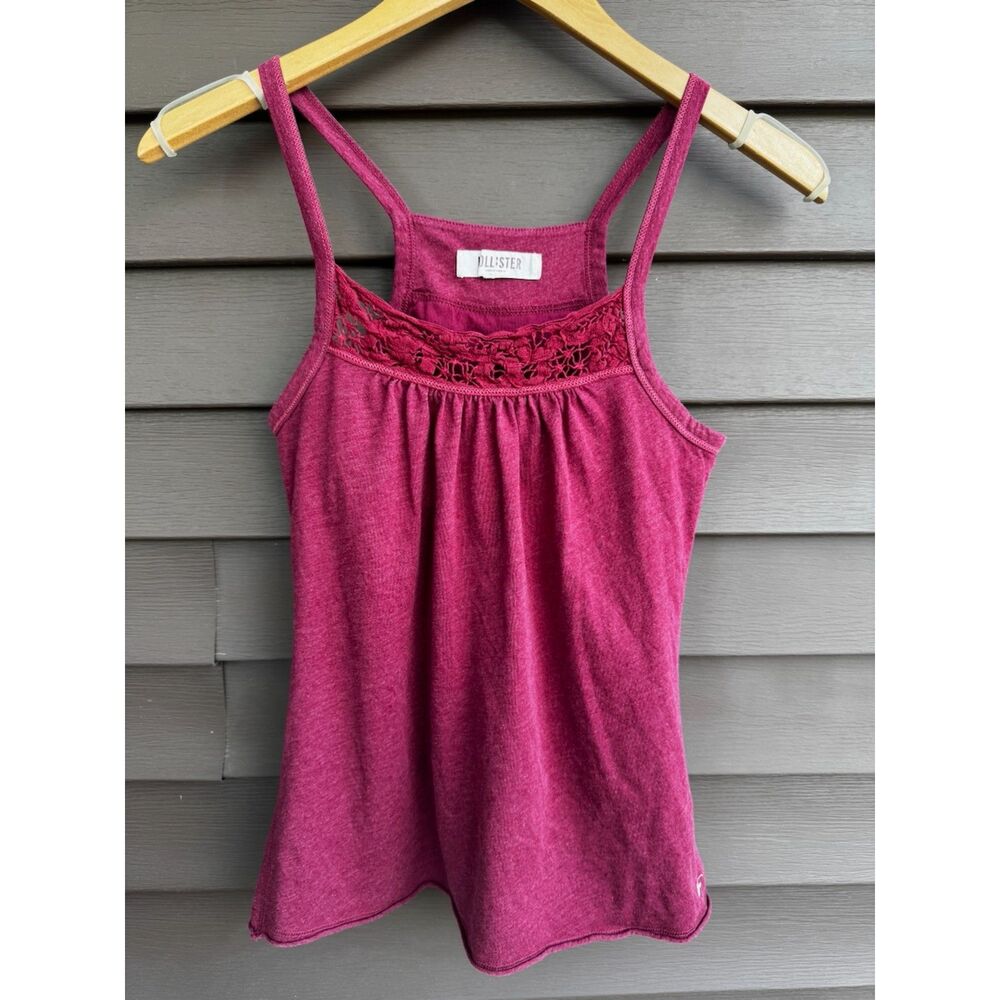 Hollister Y2K Burgundy Crochet Lace Racerback Babydoll Tank Top Knit Boho Small